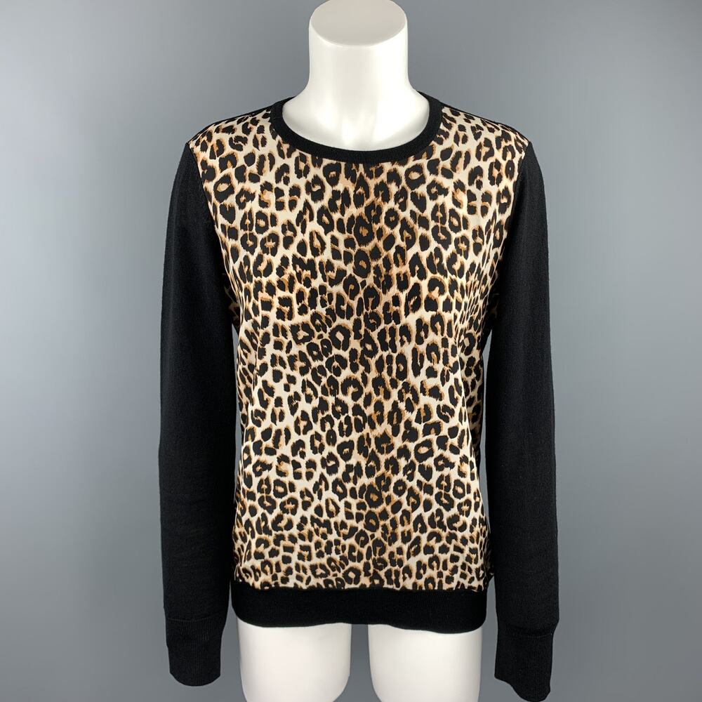 EQUIPMENT Size S Black & Tan Leopard Wool / Silk Pullover